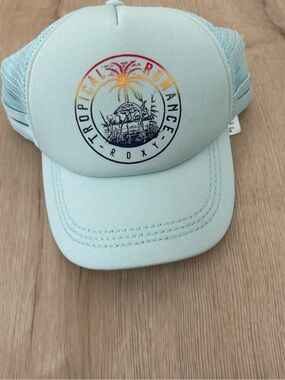 Roxy Tropical Romance Light Aqua Trucker Hat with Sunset Logo